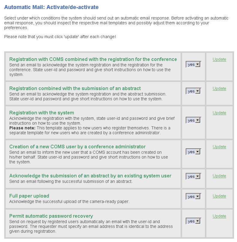 COMS - Funktionen - Automatisches Emailsystem