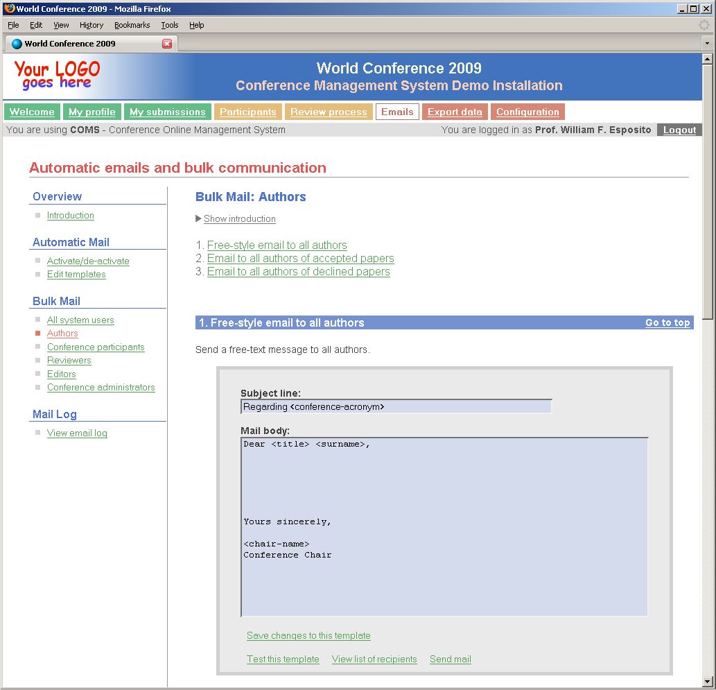 COMS - Funktionen - Bulk-Email