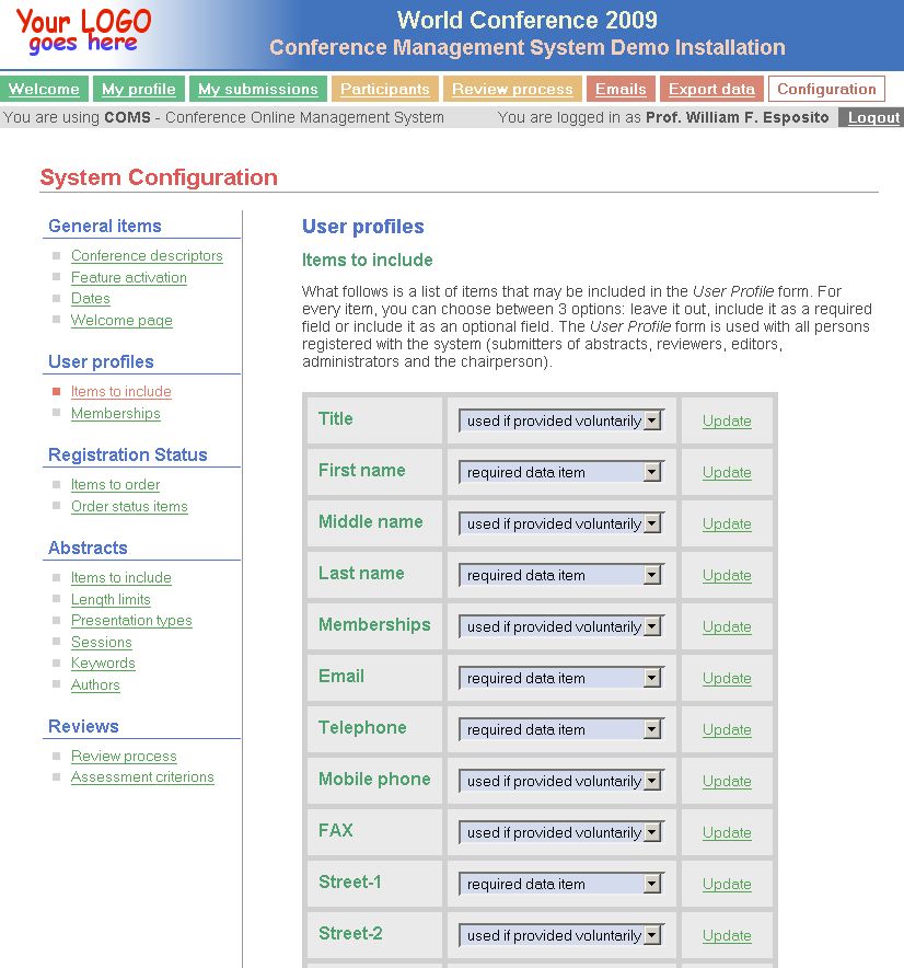 COMS - Features & Screenshots - User profiles